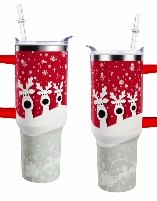 Load image into Gallery viewer, aiwkjdns 40oz Stainless Steel Merry Christmas Tumbler Handle Straw Red Snowman
