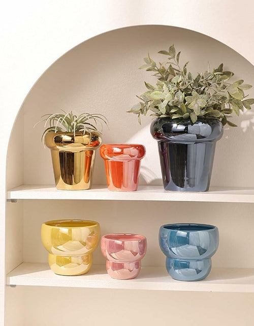 Load image into Gallery viewer, TENLOY 5in Blue Glazed Ceramic Indoor Planter Pot with Drainage Hole
