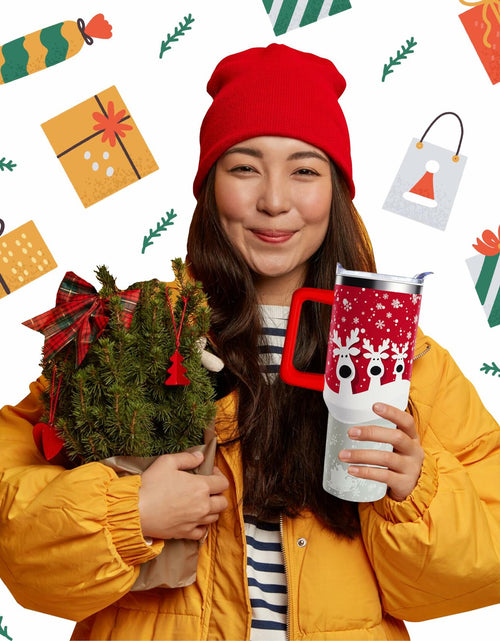 Load image into Gallery viewer, aiwkjdns 40oz Stainless Steel Merry Christmas Tumbler Handle Straw Red Snowman

