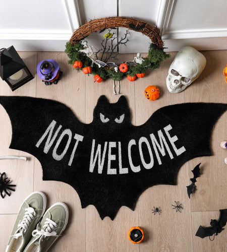 Drydiet Halloween Unwelcome Bat Door Mat 20x40 Large Black Coco Coir