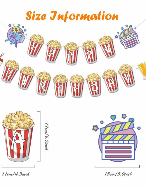 Load image into Gallery viewer, JIVELER Popcorn Happy Birthday Banner Movie Night Theme Multi-color Garland
