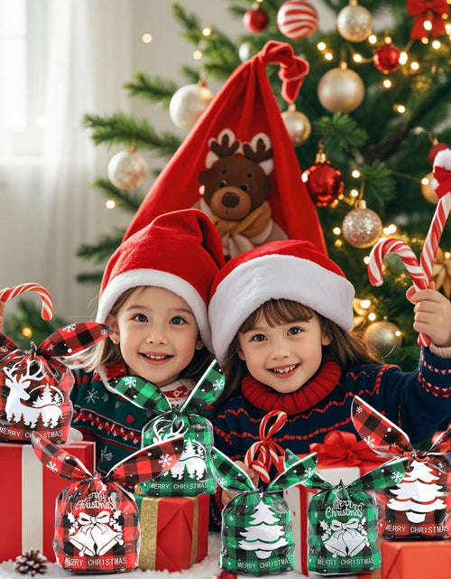 Load image into Gallery viewer, YimeBand 100Pcs Christmas Goodies Gift Bags 6 Styles Small Plastic
