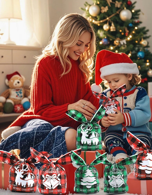 Load image into Gallery viewer, YimeBand 100Pcs Christmas Goodies Gift Bags 6 Styles Small Plastic
