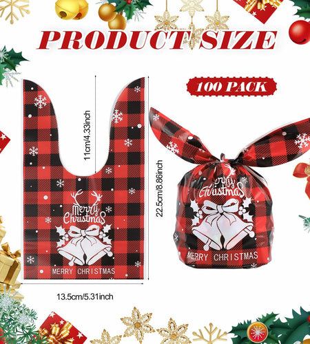 YimeBand 100Pcs Christmas Goodies Gift Bags 6 Styles Small Plastic