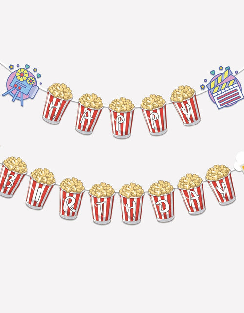 Load image into Gallery viewer, JIVELER Popcorn Happy Birthday Banner Movie Night Theme Multi-color Garland

