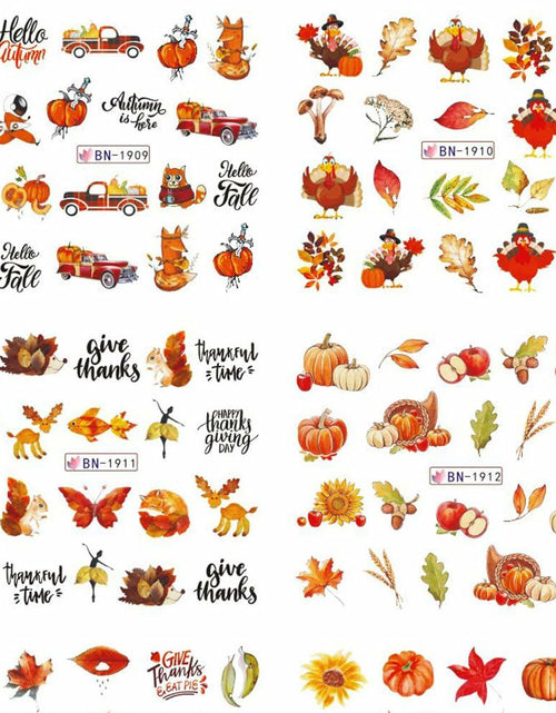 Load image into Gallery viewer, YEFIUO Fall Winter Maple Leaf Pumpkin Nail Art Stickers Water Transfer 12 in 1
