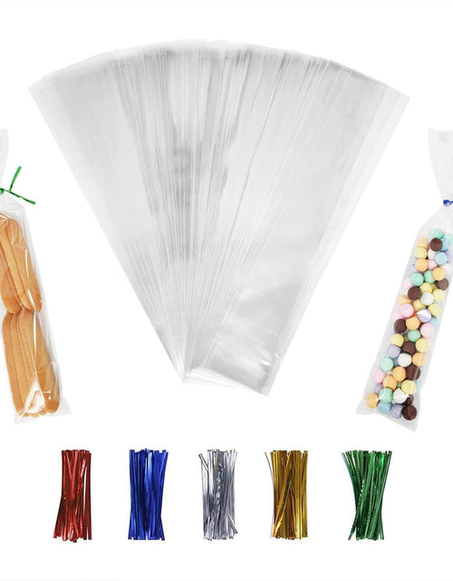 Load image into Gallery viewer, XLSFPY 100 Clear Treat Bags 2x10in with 4in Twist Ties 1.4 mil Thick
