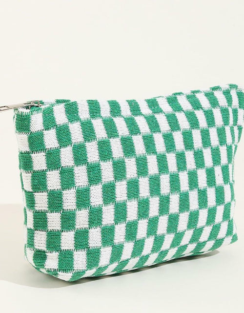 Load image into Gallery viewer, GUTGNK 2-Pack Large Checkered Knitted Makeup Bags Cosmetic Pouch Green White
