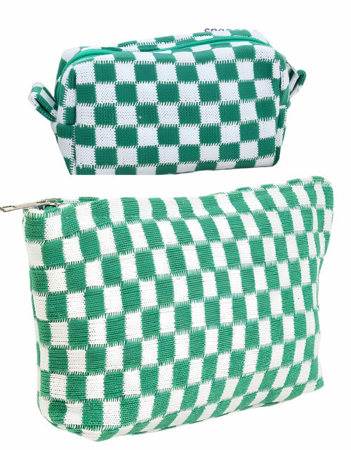 Load image into Gallery viewer, GUTGNK 2-Pack Large Checkered Knitted Makeup Bags Cosmetic Pouch Green White
