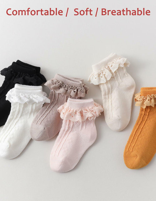 Load image into Gallery viewer, Zumou Toddler Lace Socks Ruffle Eyelet Princess 6 Pairs Size 6-8 Years
