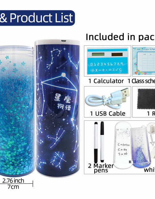 Load image into Gallery viewer, NBX NewmeBox Quicksand Pencil Case with Calculator &amp; Mirror Purple Sakura Night
