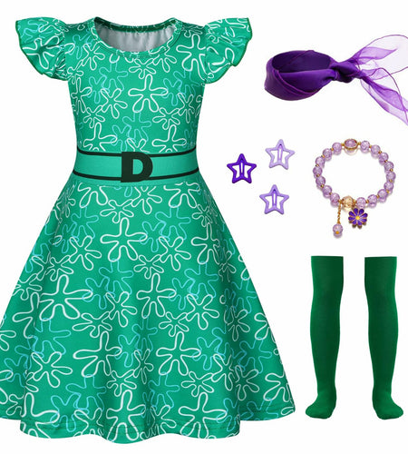 Akokvlar Girls Halloween Disgust Cartoon Dress Green Size 8-9 Years