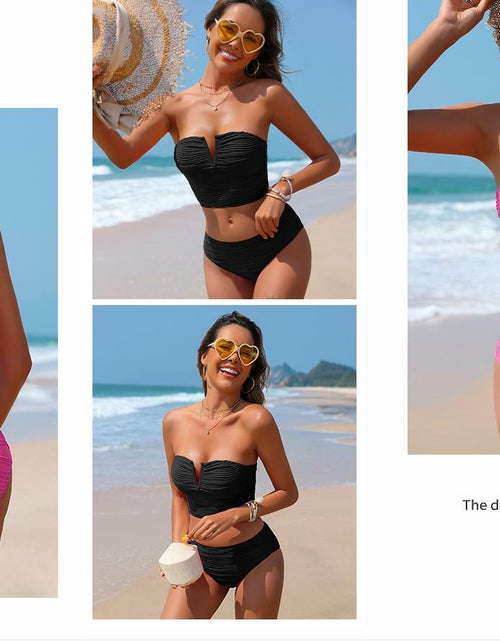 Load image into Gallery viewer, ZAFUL Women's Strapless High Waisted Push Up Bikini Set Hot Pink Size S
