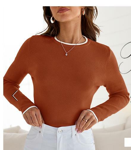 Load image into Gallery viewer, ZESICA Women's Long Sleeve Crewneck Slim Knit Tee Sweater Rust Size XL
