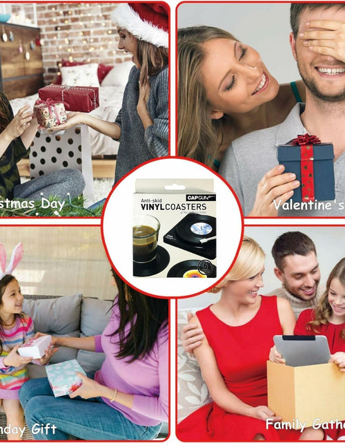 Load image into Gallery viewer, Sufcnire Retro Record Coasters with Vinyl Player Holder Set of 6 M2 Series
