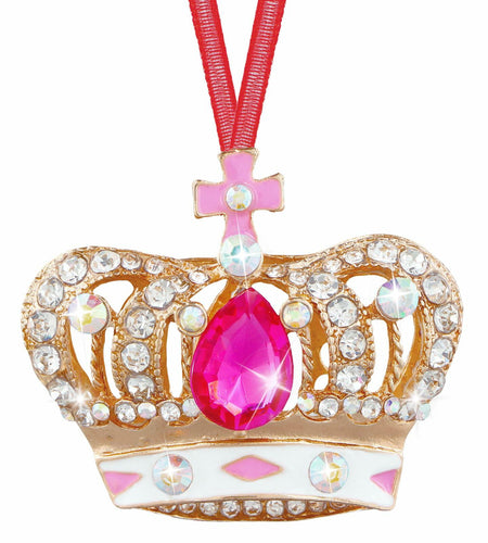 GROWTHMAGIC Pink Metal Crown Christmas Ornaments with Rhinestones Xmas Decor