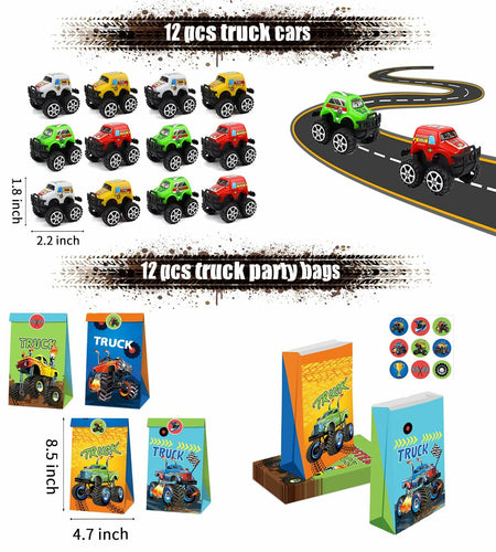 XIPEGPA Truck Party Favors Set - Keychains Slap Bracelets Stickers Straws