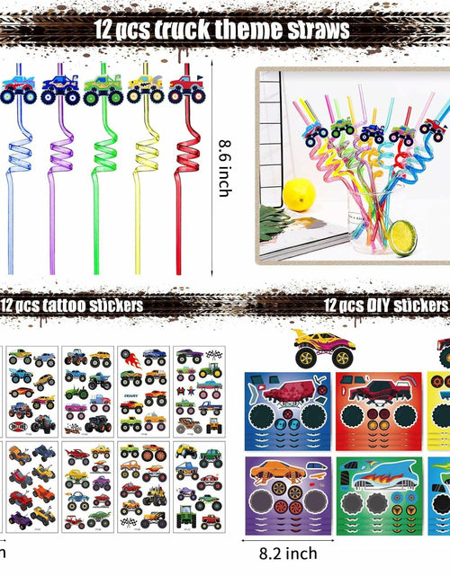 Load image into Gallery viewer, XIPEGPA Truck Party Favors Set - Keychains Slap Bracelets Stickers Straws
