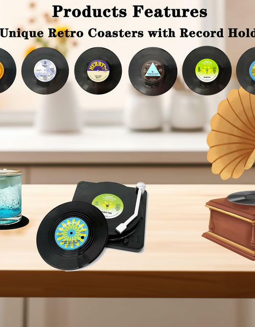Load image into Gallery viewer, Sufcnire Retro Record Coasters with Vinyl Player Holder Set of 6 M2 Series

