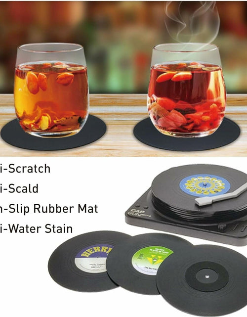 Load image into Gallery viewer, Sufcnire Retro Record Coasters with Vinyl Player Holder Set of 6 M2 Series
