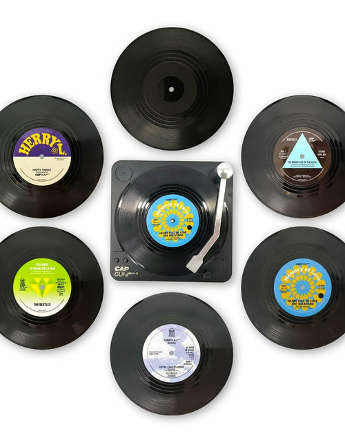 Load image into Gallery viewer, Sufcnire Retro Record Coasters with Vinyl Player Holder Set of 6 M2 Series
