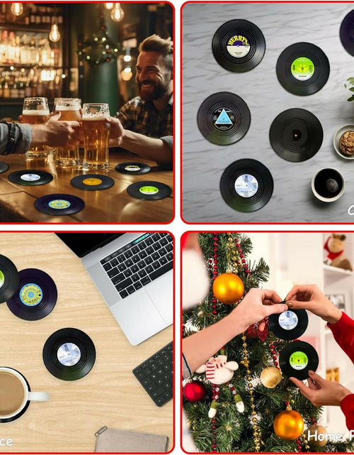Load image into Gallery viewer, Sufcnire Retro Record Coasters with Vinyl Player Holder Set of 6 M2 Series
