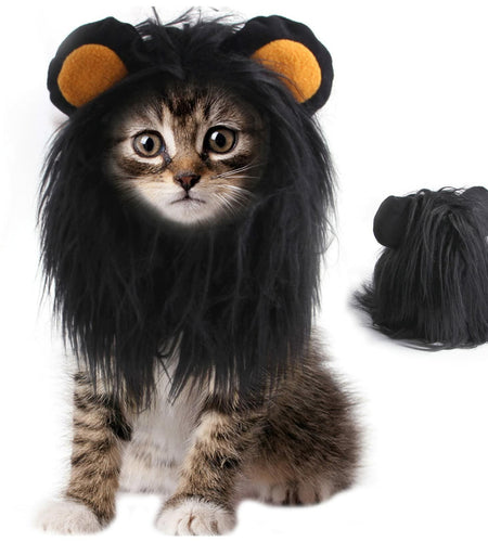 ITESSY Cat Halloween Costume Black Lion Mane Wig Hat Size S