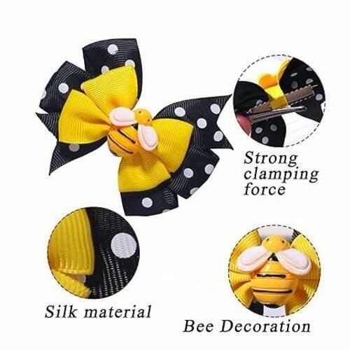 Load image into Gallery viewer, BOENBE LOVED Girls Yellow Bee Hair Clips with Ribbon Bows 2Pcs Polka Dots
