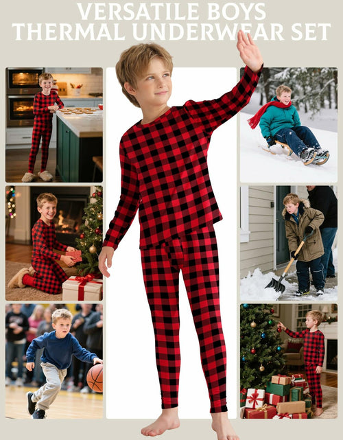 Load image into Gallery viewer, VZV Boys Thermal Underwear Set Fleece Lined Base Layers Red Black Size M
