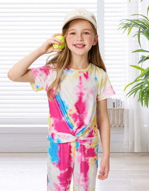 Load image into Gallery viewer, Hvididan Girls Tie Dye Twist Front Top &amp; Sweatpants Set Rose Red Size 9-10Y
