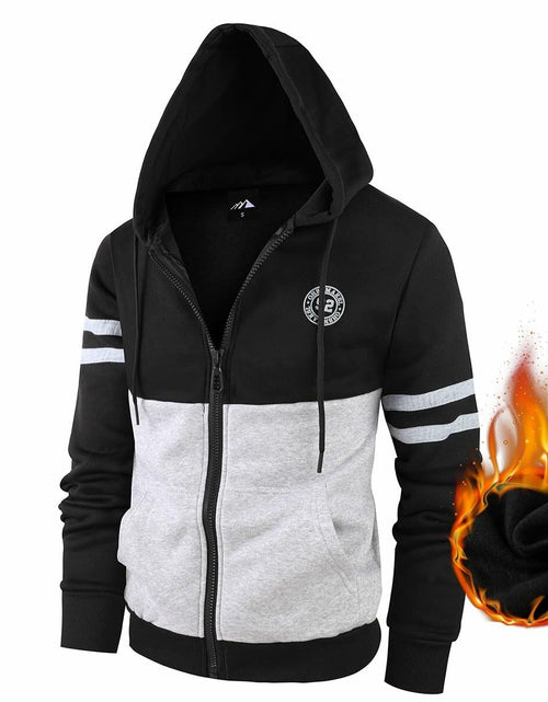 Load image into Gallery viewer, OHSNMAKSL Men's Full Zip Fleece Hoodie Jacket Black/Gray Size XL
