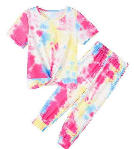 Hvididan Girls Tie Dye Twist Front Top & Sweatpants Set Rose Red Size 9-10Y