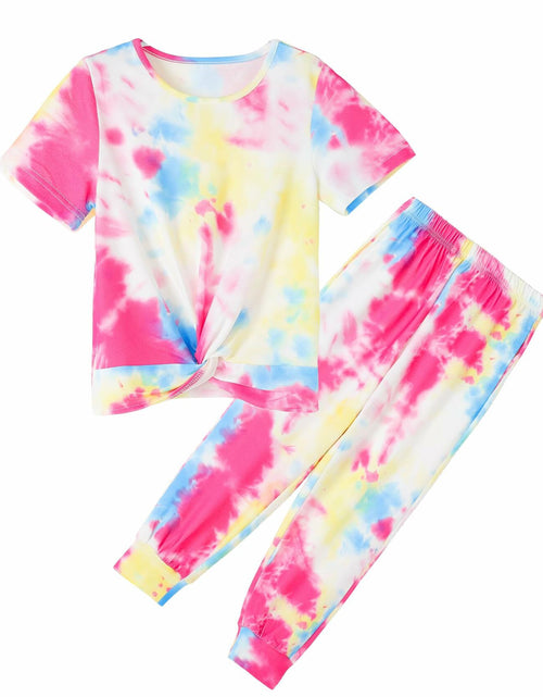 Load image into Gallery viewer, Hvididan Girls Tie Dye Twist Front Top &amp; Sweatpants Set Rose Red Size 9-10Y
