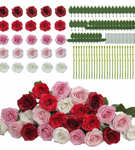 EIGHTOWN DIY Artificial Flowers Indoor 25 Pieces Red Pink Soap Material