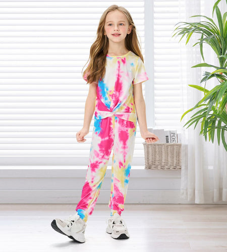Hvididan Girls Tie Dye Twist Front Top & Sweatpants Set Rose Red Size 9-10Y