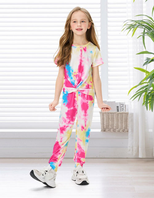 Load image into Gallery viewer, Hvididan Girls Tie Dye Twist Front Top &amp; Sweatpants Set Rose Red Size 9-10Y
