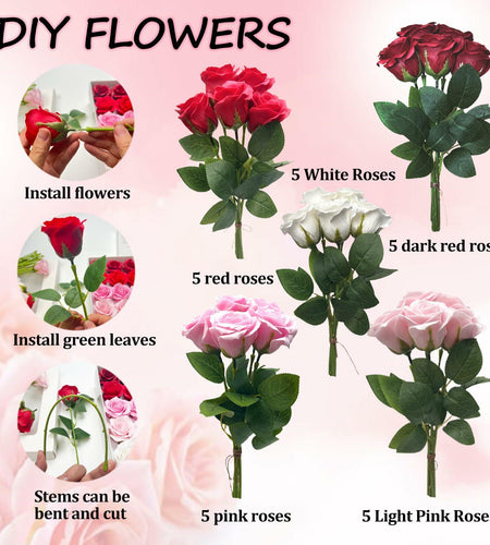 EIGHTOWN DIY Artificial Flowers Indoor 25 Pieces Red Pink Soap Material
