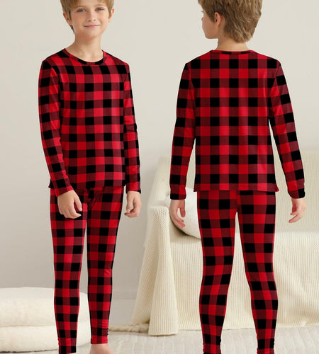 VZV Boys Thermal Underwear Set Fleece Lined Base Layers Red Black Size M