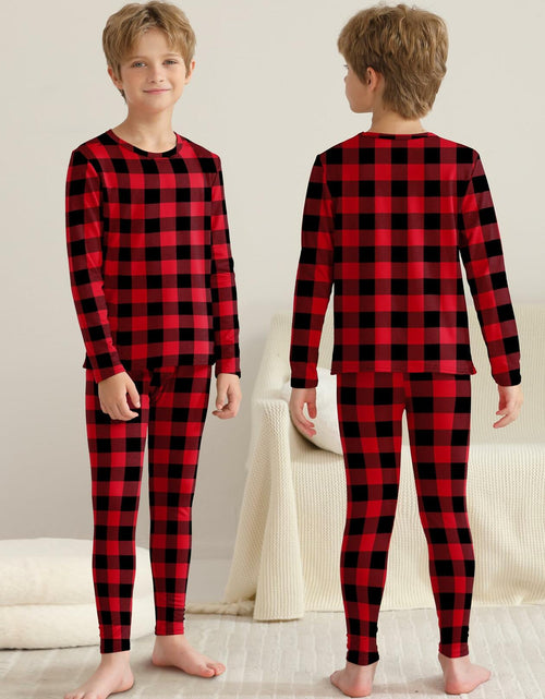 Load image into Gallery viewer, VZV Boys Thermal Underwear Set Fleece Lined Base Layers Red Black Size M
