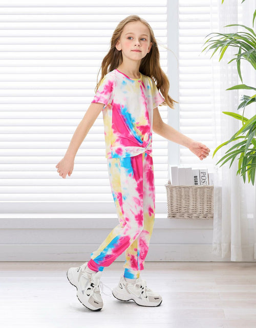 Load image into Gallery viewer, Hvididan Girls Tie Dye Twist Front Top &amp; Sweatpants Set Rose Red Size 9-10Y
