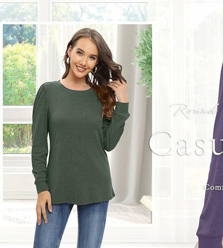 NILOUFO Women Long Sleeve Casual Dressy Tops Tunics Green Size XX-Large