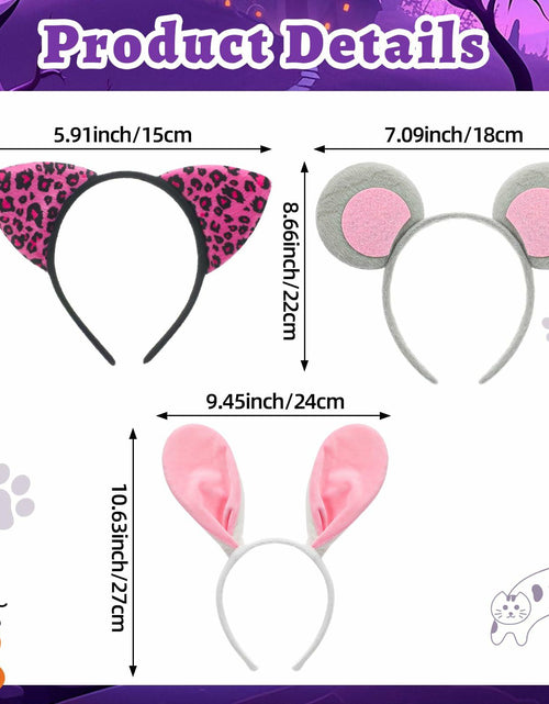 Load image into Gallery viewer, Hoteam 3 Pcs Halloween Ear Headbands Pink Leopard Bunny Mouse Colorful
