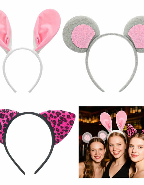 Load image into Gallery viewer, Hoteam 3 Pcs Halloween Ear Headbands Pink Leopard Bunny Mouse Colorful
