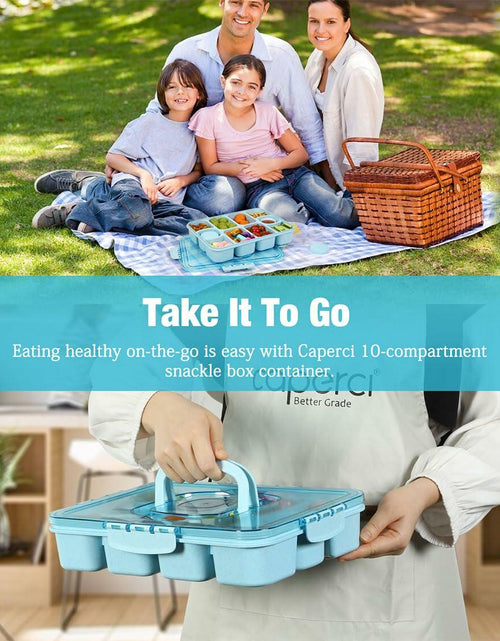 Load image into Gallery viewer, Caperci Snackle Box Large 10-Compartment Tray with Lid Handle Blue
