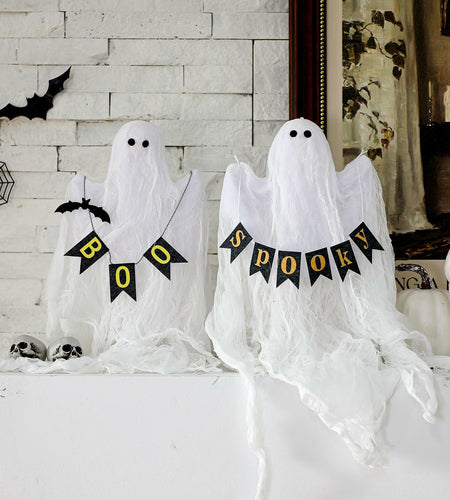 Janinka 2 Pcs Mesh Halloween Ghost Decorations Spooky White Centerpiece