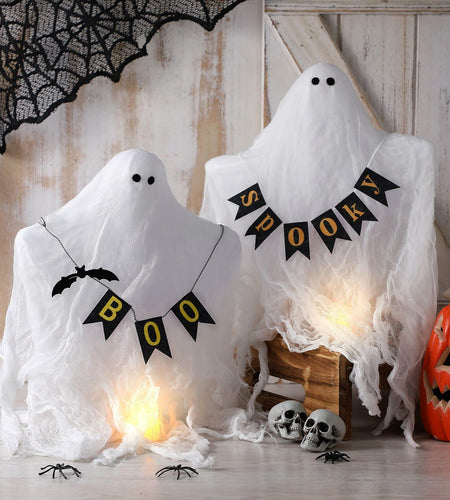 Janinka 2 Pcs Mesh Halloween Ghost Decorations Spooky White Centerpiece