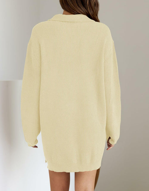 Load image into Gallery viewer, ZESICA Womens Sweater Dress Long Sleeve Quarter Zip V Neck Cream Size L
