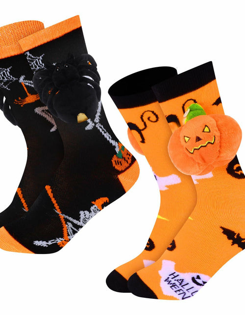 Load image into Gallery viewer, ShinyMatch Halloween 3D Pumpkin Spider Crew Socks 2 Pairs One Size  Multicolor

