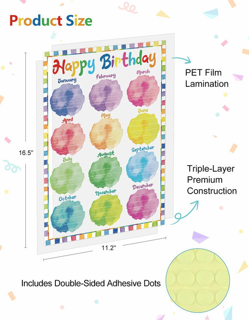 Load image into Gallery viewer, PETCEE Watercolor Birthday Poster Classroom Decor 16.5x11.2 BirthdayPoster-A
