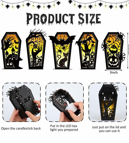 GlikCeil Halloween Wood Coffin Candle Holders 5 Pcs Black Gothic Decor